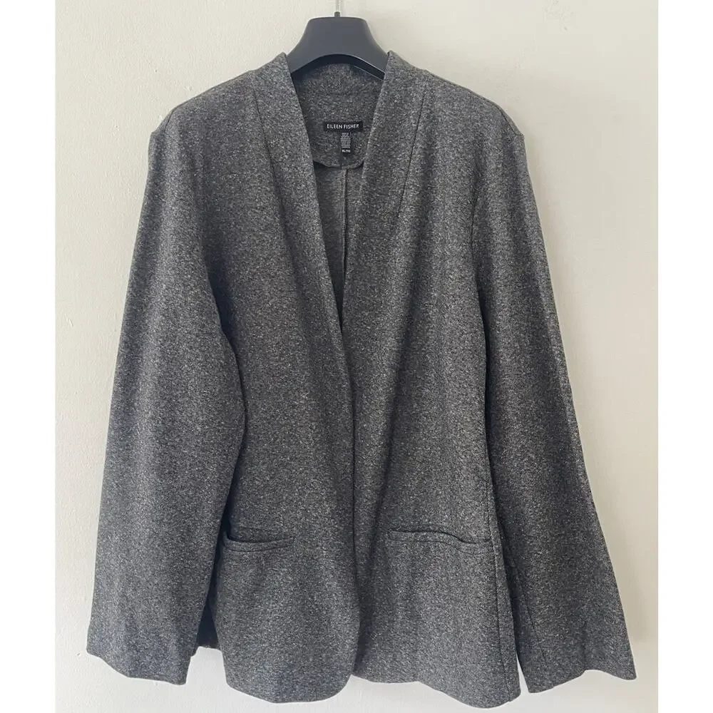 Eileen Fisher Organic Cotton Blend Textured Black White Jacket Size XL